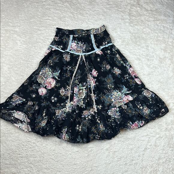 Vintage Unbranded floral print boho prairie a line midi skirt, small - Picture 1 of 5